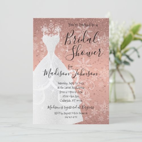  Winter Snowfall Bridal Shower  _ Rose Gold Invitation