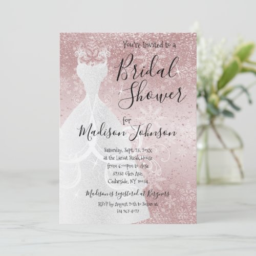  Winter Snowfall Bridal Shower  _ Rose Gold Invitation