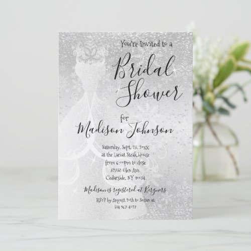  Winter Snowfall Bridal Shower  _ White Invitation