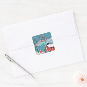 Winter Snowfall Happy Holidays Scenic Square Sticker
