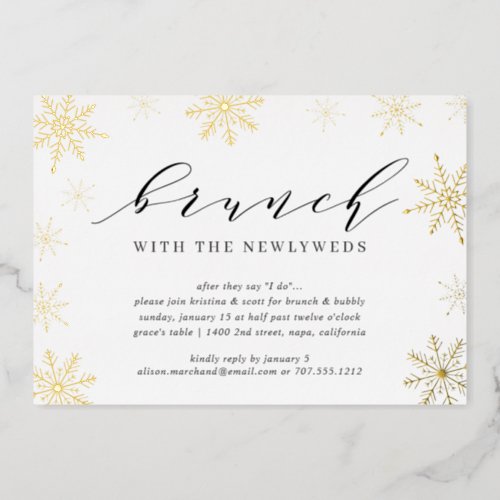 Winter Snowfall Post Wedding Brunch Foil Invitation