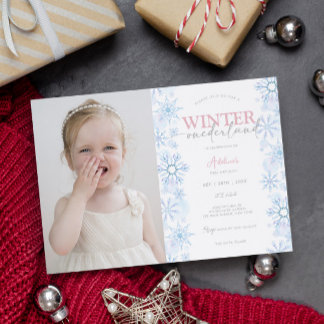 Winter Snowflake 1st Birthday Onederland Photo Invitation