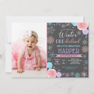 Winter snowflake 1st Birthday Photo Invitations