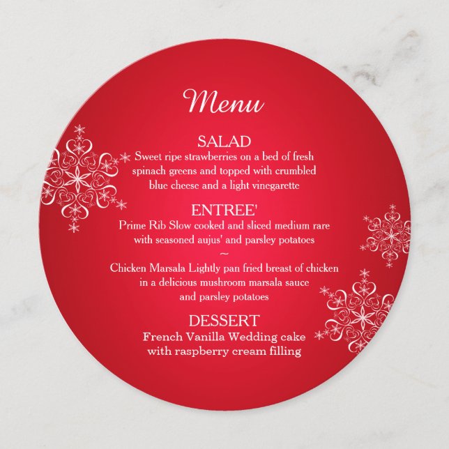 Winter Snowflake and Burlap Round Menu (Front)