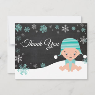 Winter Snowflake Aqua Thank You Card
