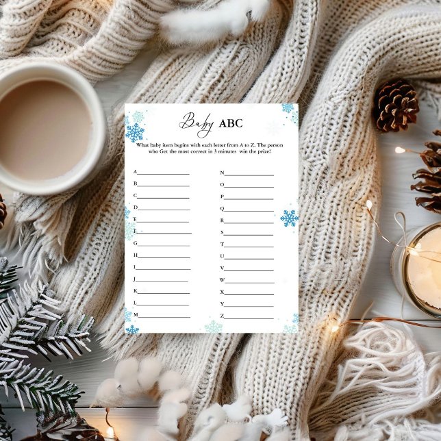 WInter Snowflake Baby ABC Baby Shower Game Card (Creator Uploaded)