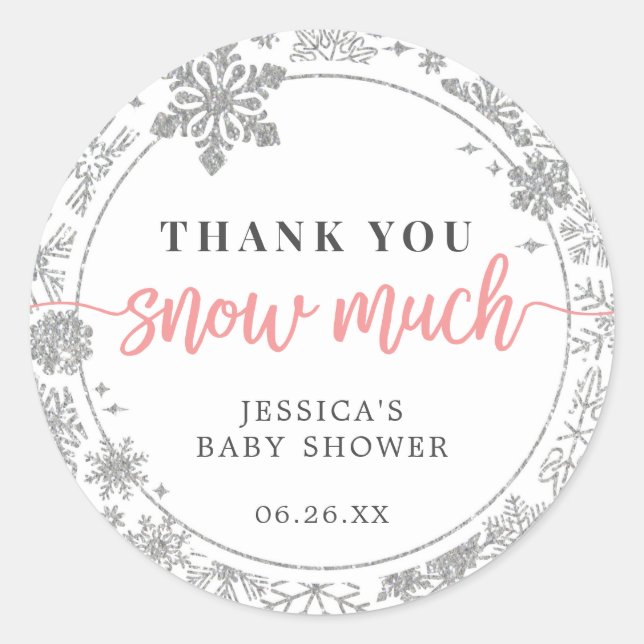 Winter Snowflake Baby Favor Stickers Pink (Front)