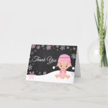 Winter Snowflake Baby Girl Pink Thank You Card