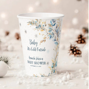 Winter Snowflake Baby Its Cold Outside Baby Shower Paper Cups