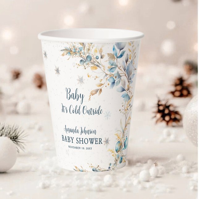Winter Snowflake Baby Its Cold Outside Baby Shower Paper Cups (Creator Uploaded)