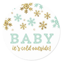 Winter Snowflake, Baby It's Cold Outside, Mint Classic Round Sticker