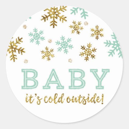 Winter Snowflake Baby Its Cold Outside Mint Classic Round Sticker