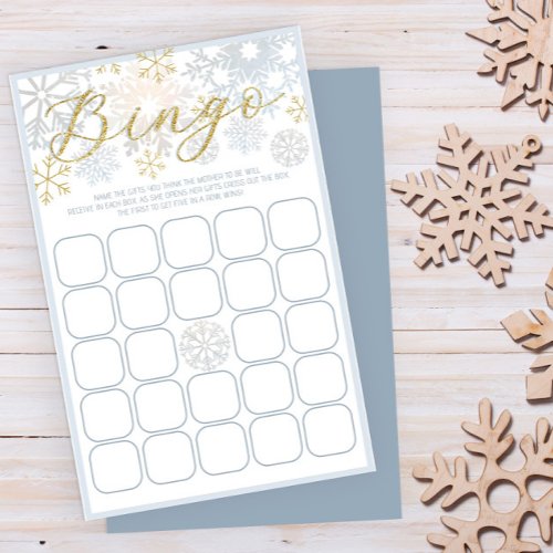 Winter Snowflake Baby Shower Bingo Game Card