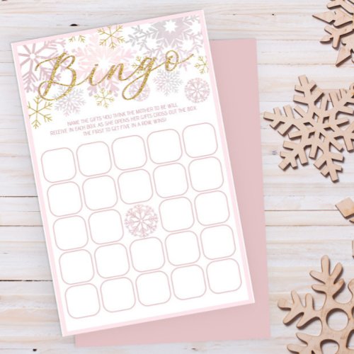 Winter Snowflake Baby Shower Bingo Game Card