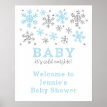Winter Snowflake Baby Shower, Blue & Silver Poster