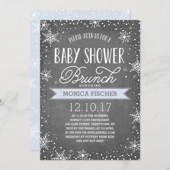 Winter Snowflake Baby Shower Brunch Chalkboard Invitation (Front/Back)