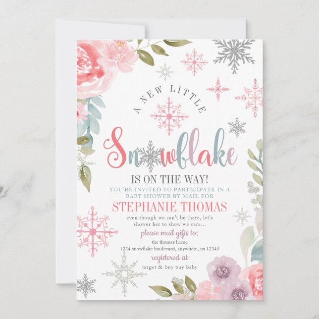 Winter Snowflake Baby Shower by Mail Invitation (Front)