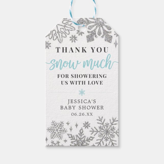 Winter Snowflake Baby Shower Favor Tag Blue (Front)