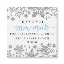 Winter Snowflake Baby Shower Favor Tag Blue
