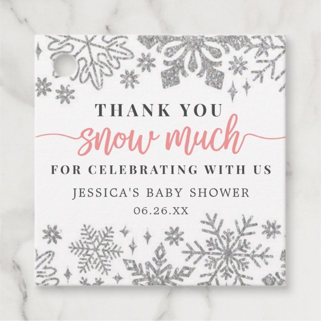 Winter Snowflake Baby Shower Favor Tag Pink (Front)