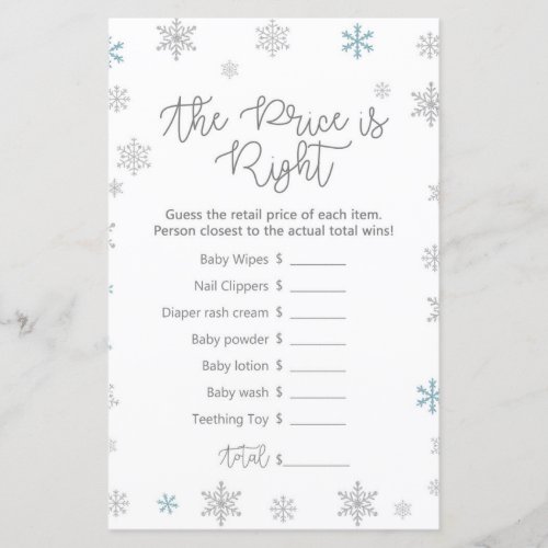 Winter Snowflake Baby Shower Game PRINTED