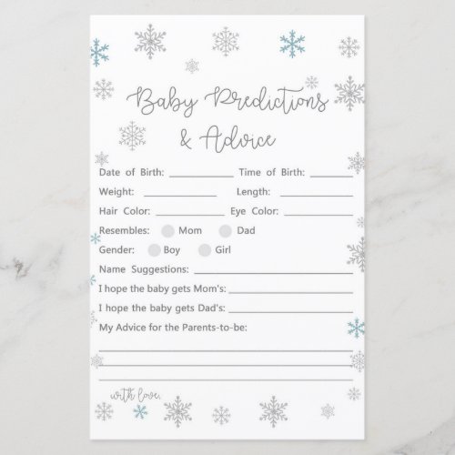 Winter Snowflake Baby Shower Game PRINTED