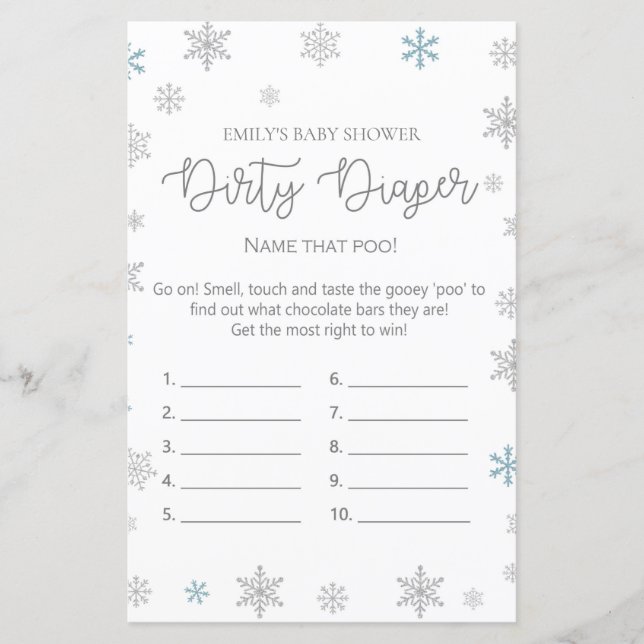 Winter Snowflake Baby Shower Game PRINTED (Front)