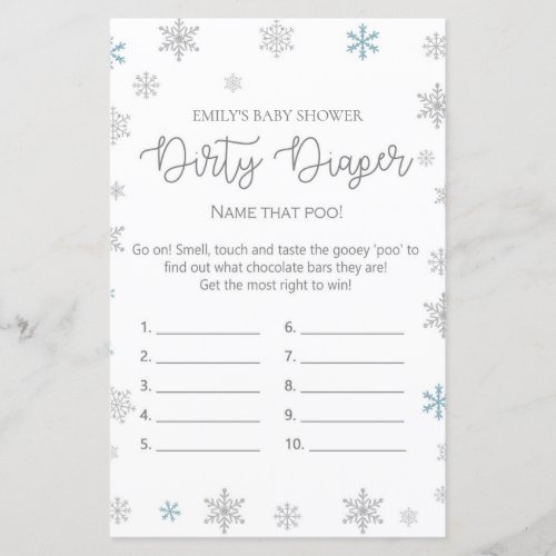 Winter Snowflake Baby Shower Game PRINTED