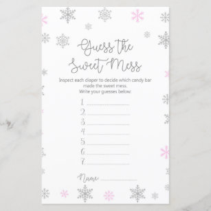 Calligraphy I SFP-133O Guess the Mess Diaper Mess Game Gray White Snowflake with Pink Lettering Design