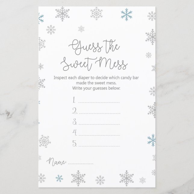 Winter Snowflake Baby Shower Game PRINTED (Front)