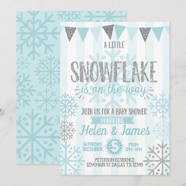Winter Snowflake Baby Shower Invitation Invite (Front/Back)