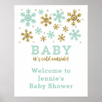 Winter Snowflake Baby Shower, Mint and Gold Poster