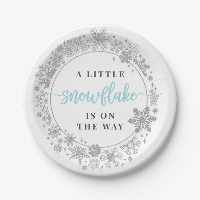 Winter Snowflake Baby Shower Paper Plates Boy (Front)