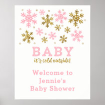 Winter Snowflake Baby Shower, Pink and Gold Poster