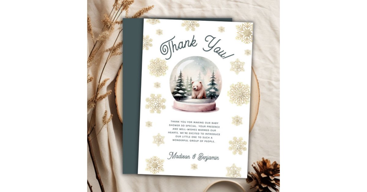 Winter Snowflake Baby Shower Thank You Card | Zazzle