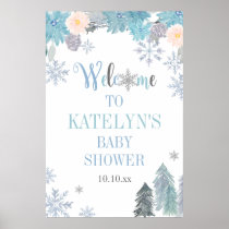 Winter Snowflake Baby Shower Welcome Sign Blue