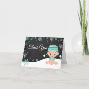 Winter Snowflake Baby Teal Thank You Card