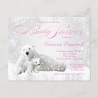 Winter Snowflake Bear Girl Baby Shower Invitations