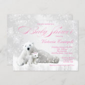 Winter Snowflake Bear Girl Baby Shower Invitations (Front/Back)