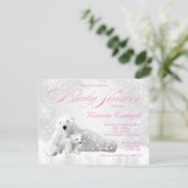 Winter Snowflake Bear Girl Baby Shower Invitations (Standing Front)