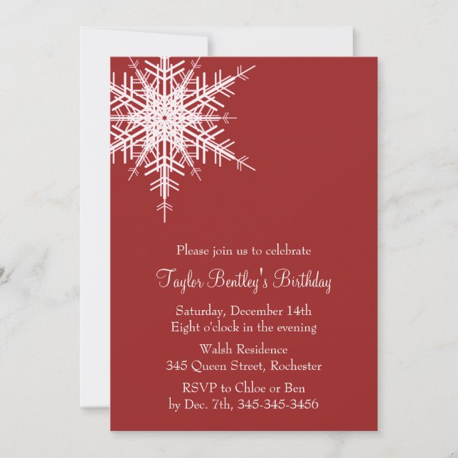 Winter Snowflake Birthday Invitation (Front)