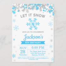 Winter Snowflake Blue and Silver Boy Birthday Invitation