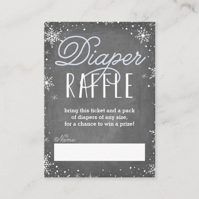 Winter Snowflake Blue Baby Diaper Raffle Ticket Enclosure Card (Front)