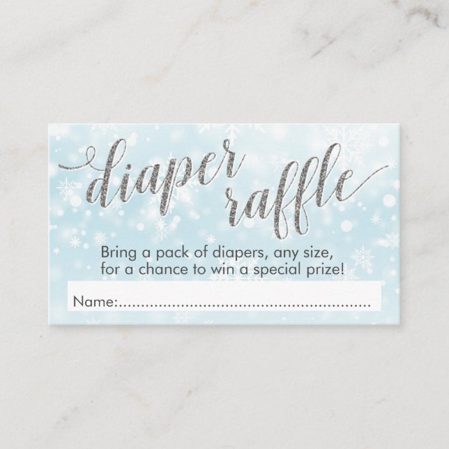Winter Snowflake Blue Baby Shower Diaper Raffle Enclosure Card (Front)