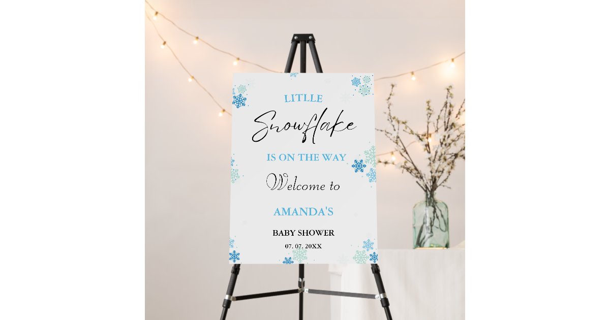 Winter Snowflake blue Baby Shower Welcome Sign | Zazzle