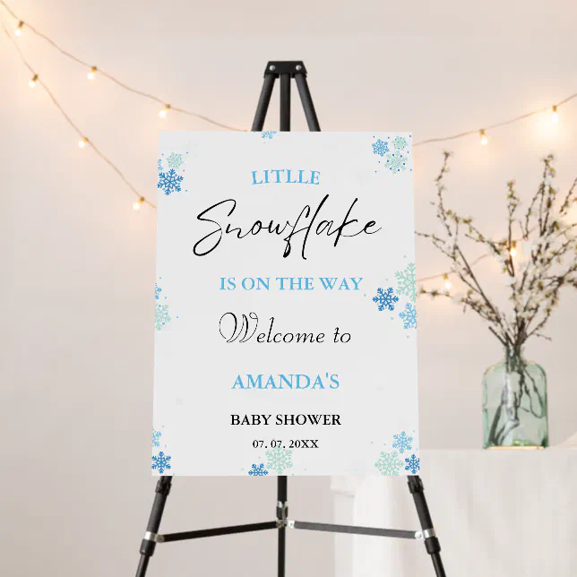 Winter Snowflake blue Baby Shower Welcome Sign | Zazzle