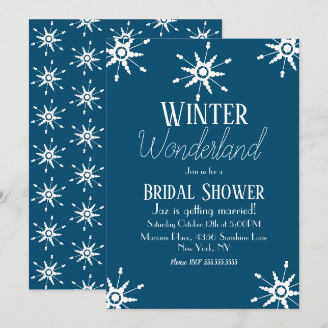 Winter Snowflake Blue Bridal Shower Invitation (Front/Back)