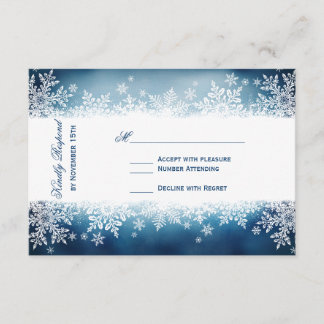 Winter Snowflake Blue Holiday Wedding RSVP Cards