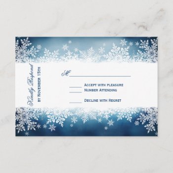 Winter Snowflake Blue Holiday Wedding Rsvp Cards by CustomWeddingSets at Zazzle