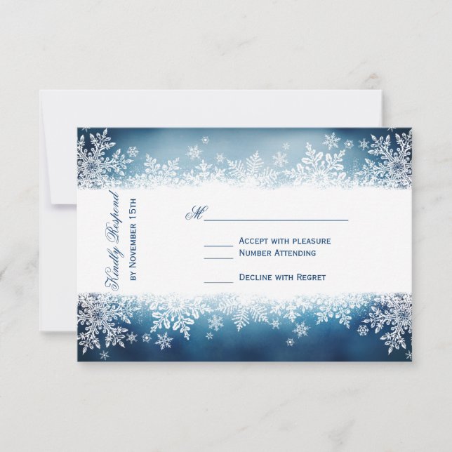 Winter Snowflake Blue Holiday Wedding RSVP Cards (Front)